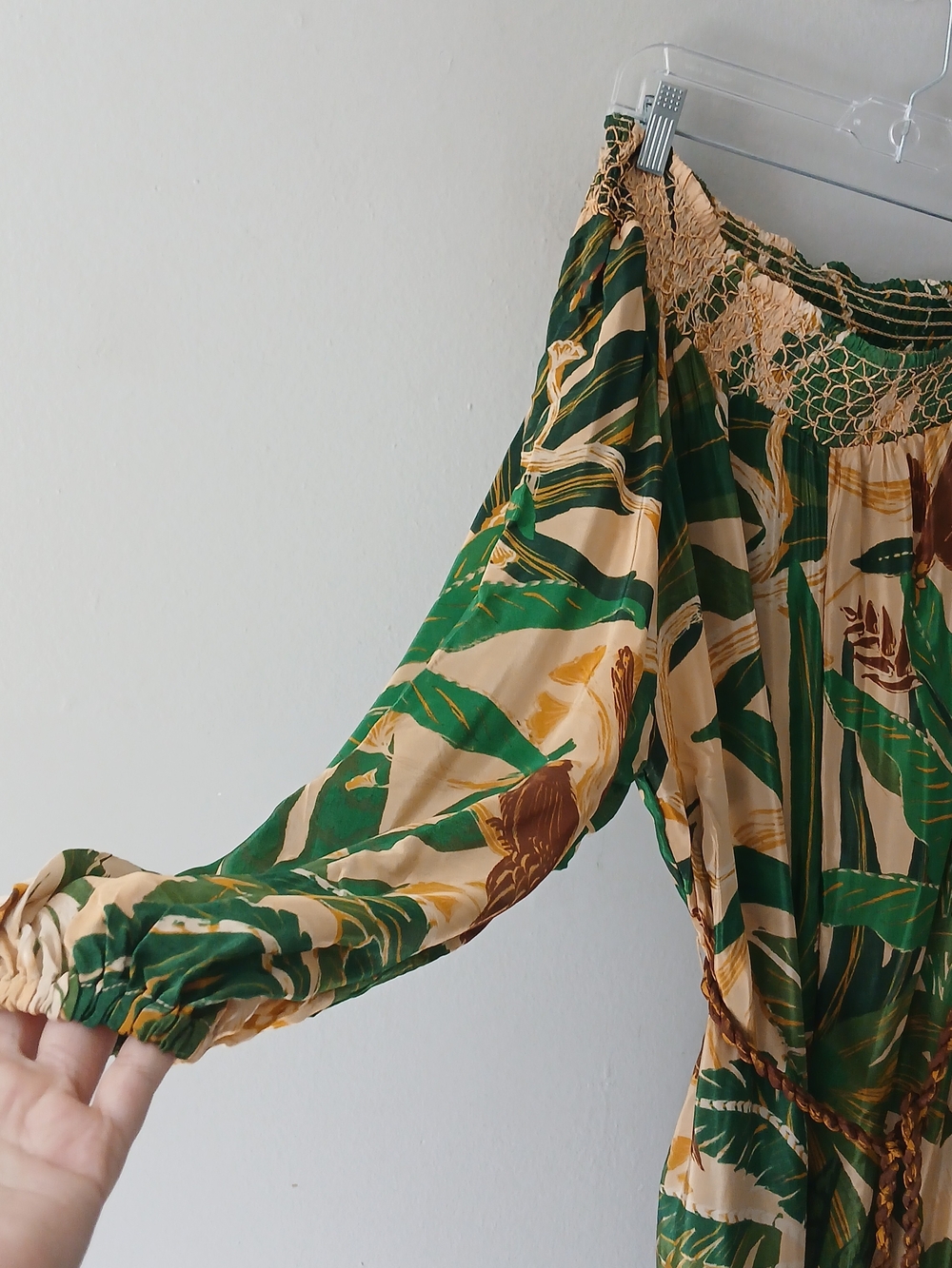 Farm Rio Women's Size Large One-Sleeve Printed Satin Crepe Jumpsuit Wide Leg - Picture 7 of 16